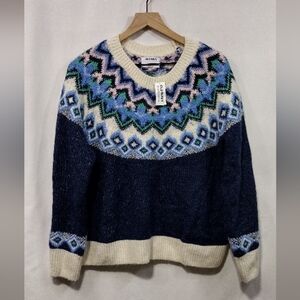 NWT Old Navy Festival Craft Fair Isle Sweater Womens L Blue White Retro Casual